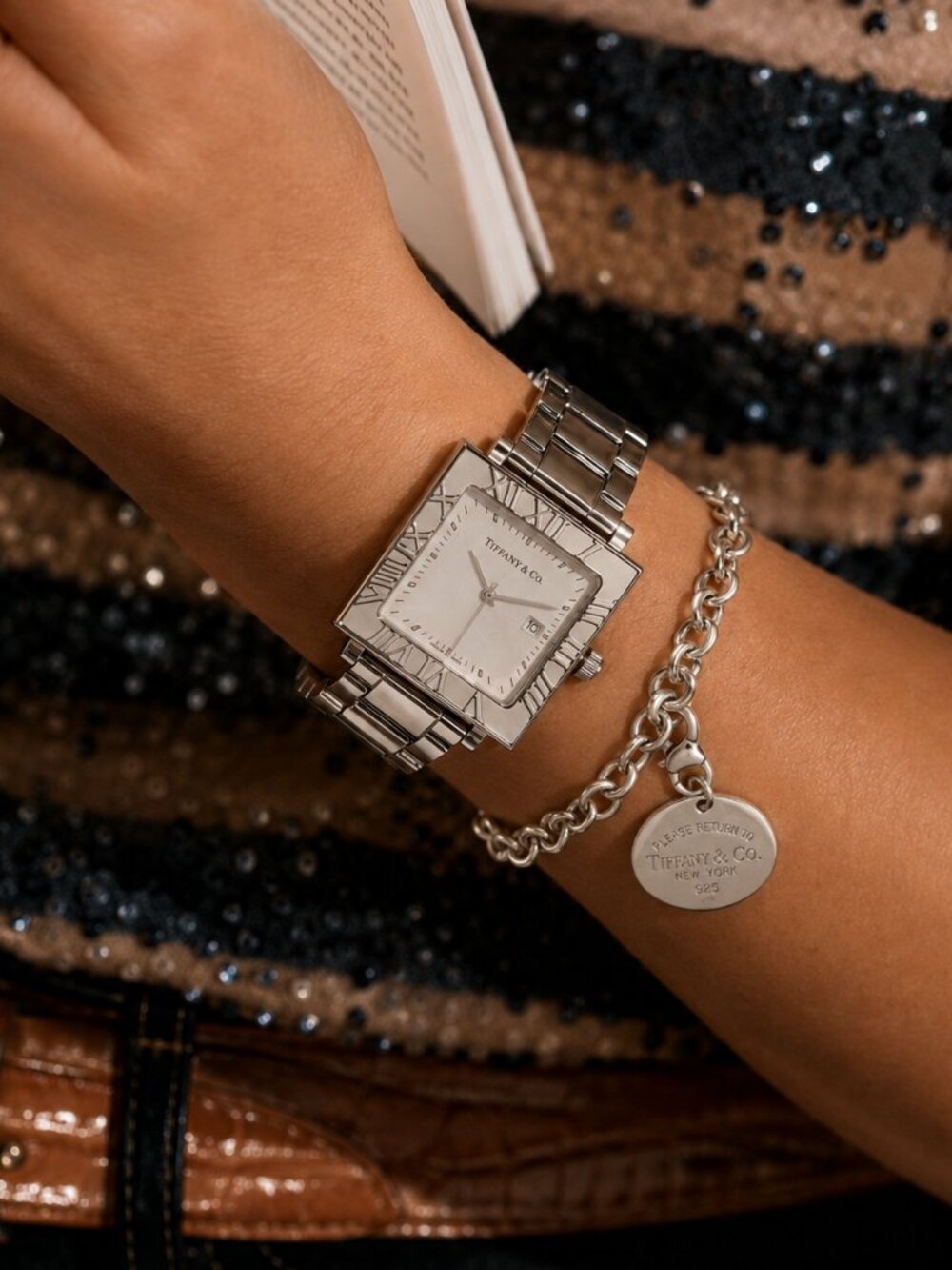 Tiffany & Co. Iconic Atlas Stainless Steel Swiss Made Square Watch